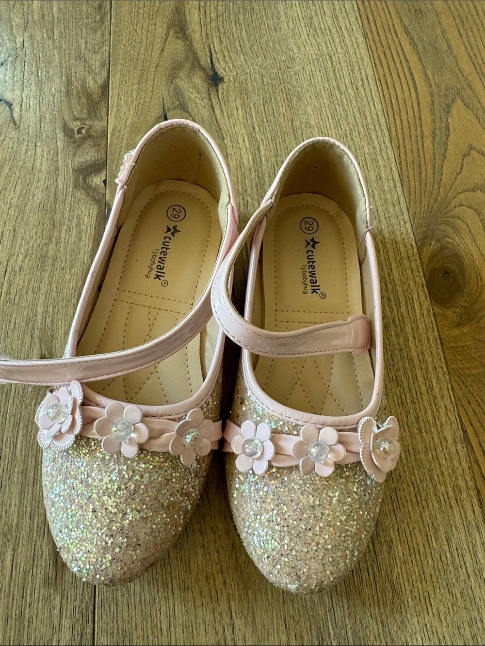 Active USA Pink Glitter Flower Strap Mary Jane Kids Shoes